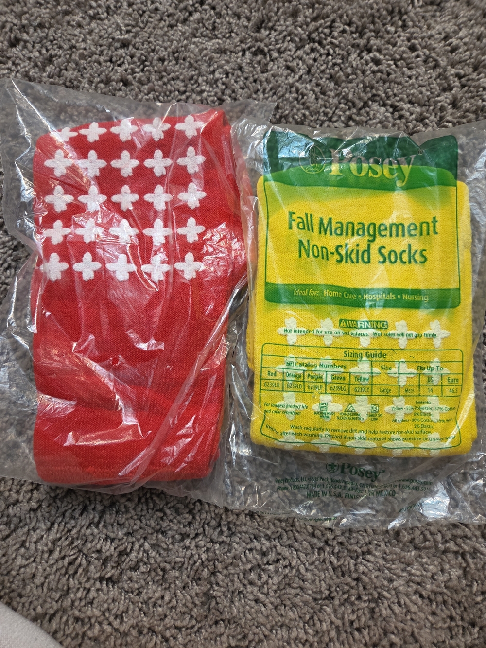 Red And Yellow Non-Skid Fall Management Socks